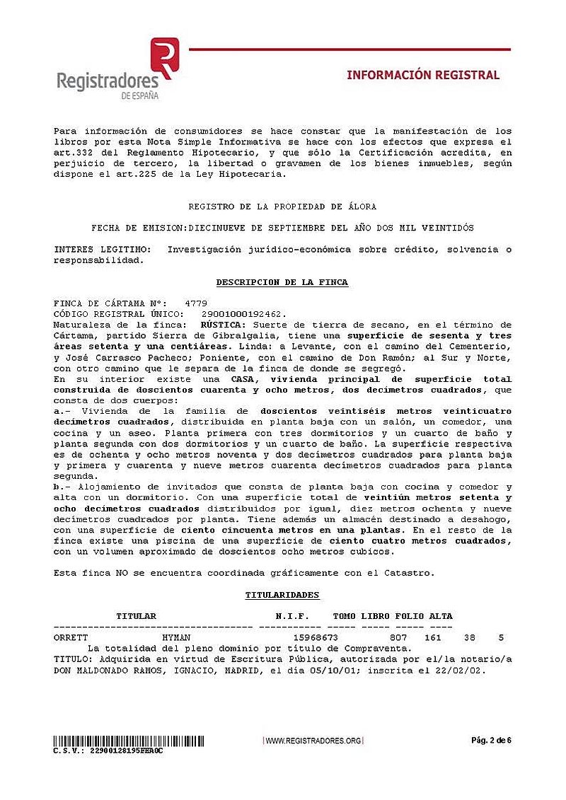 Spanish Land Registry Extract Original Version